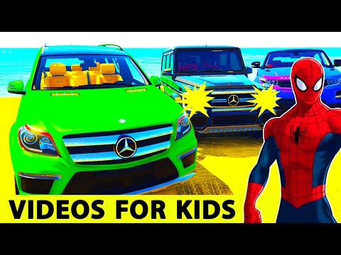 Color OffRoad Cars for Children with Funny Cartoon Spiderman for Kids & Nursery rhymes Songs Video