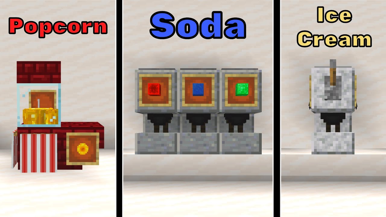 Minecraft: 3 Food Machine Ideas (Popcorn, Soda, Ice Cream)