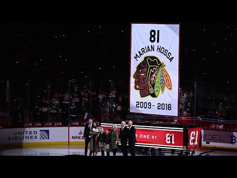 Marian Hossa's #81 goes to the rafters!