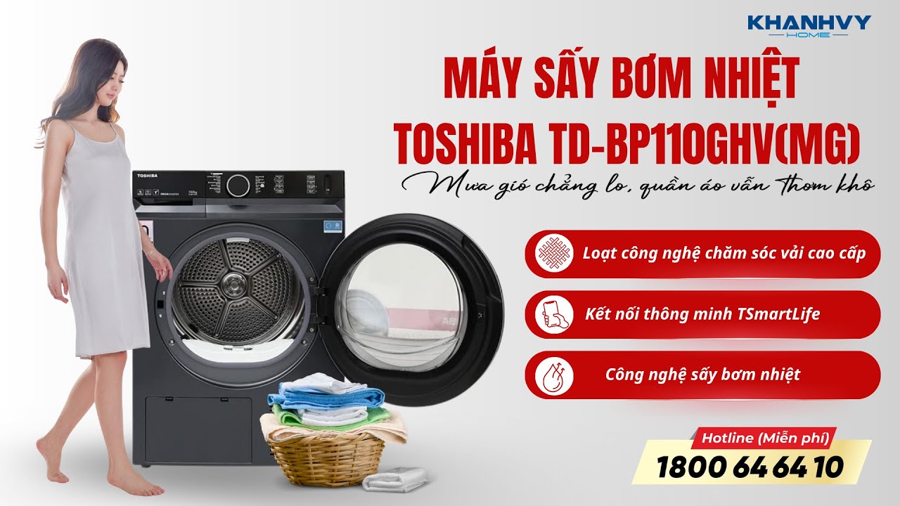Máy sấy bơm nhiệt Toshiba TD-BP110GHV(MG) sấy 10kg