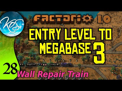 Factorio 1.0 Entry Level to Megabase 3, Ep 28: WALL REPAIR TRAIN - Guide, Tutorial