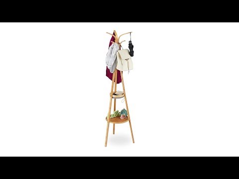 Portemanteau bambou avec étagères Marron - Gris - Bambou - Textile - 50 x 178 x 50 cm