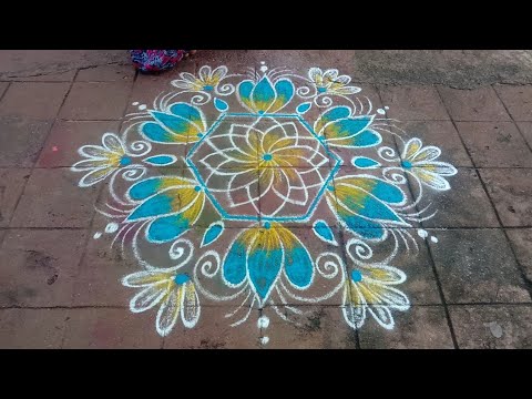 Margazhi kolam-79🌺 Very easy&Simple big rangoli designs // Beautiful lotus rangoli // Latha kolam