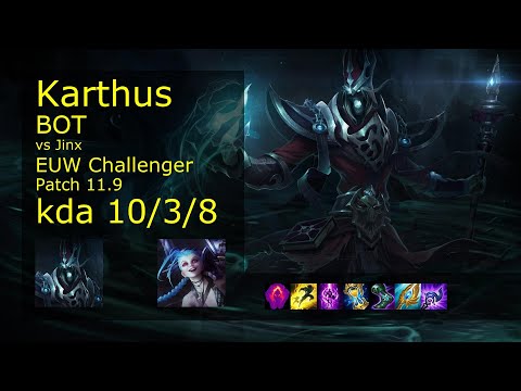 Karthus Bot & Bard vs Jinx & Janna - EUW Challenger 10/3/8 Patch 11.9 Gameplay