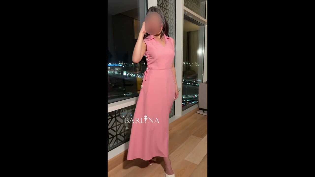 Pink sleeveless dress with side ties - XXL