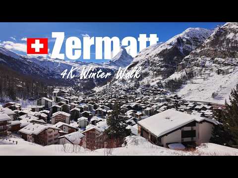 Beautiful Zermatt Winter Walking Tour | Snowy Matterhorn Switzerland | 4K 60fps