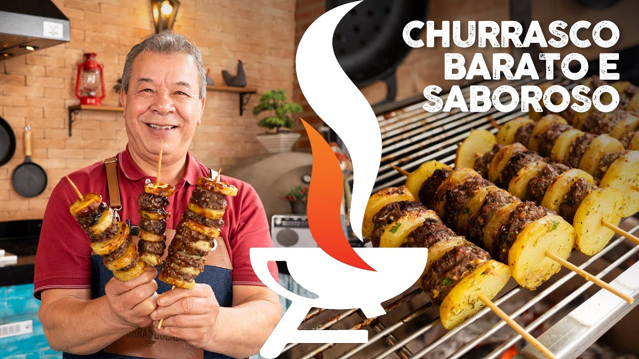 Espetinho barato batata carne
