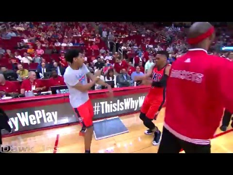 OKC Cameron Payne and Russell Westbrook get busy before the game.