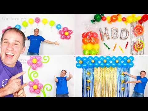 4 IDEAS 🤩 DECORACION CON GLOBOS 😍 decoracion de cumpleaños facil y rapido - arco de globos
