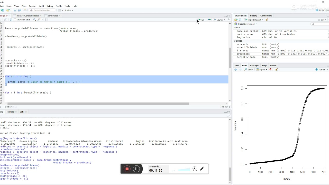 Regressão Logística no R  (Parte 03 de 03) - Análise de Sensitividade e Especificidade no R