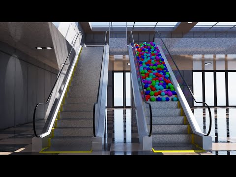 Balls on escalator - Blender Rigid body simulation