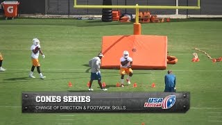Cone drills to help backs and receivers build footwork