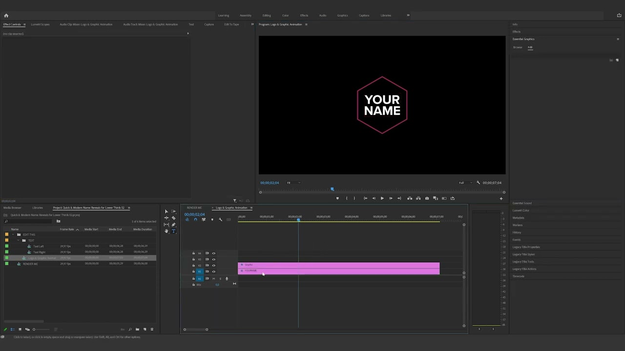 How to edit the Quick & Modern Name Reveals for Lower Thirds 02 in Premiere Pro