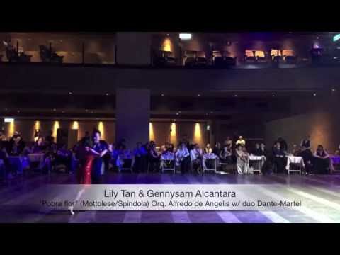  Lily Tan  and  Gennysam Alcantara  are  dancing  to  "  Pobre Flor  "  by  Alfredo De Angelis  at  Taipei Tango Festival  in  2016