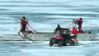 Ice Fishing Vehicle Recovery Time lapse of work retrieve a fishing ice house &amp; trailer Lake Okoboji,