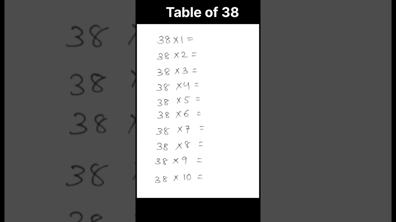 Table of 38 #maths #educational  shorts #shorts