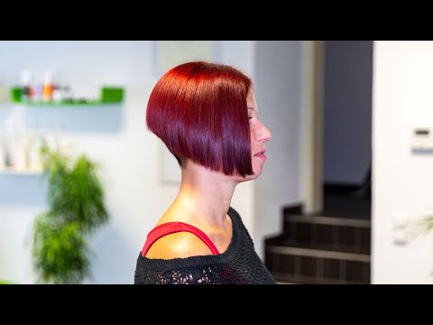 undercut bob with extreme high shaved nape undercut | 1990's short hairstyle | red hair dye a. heide