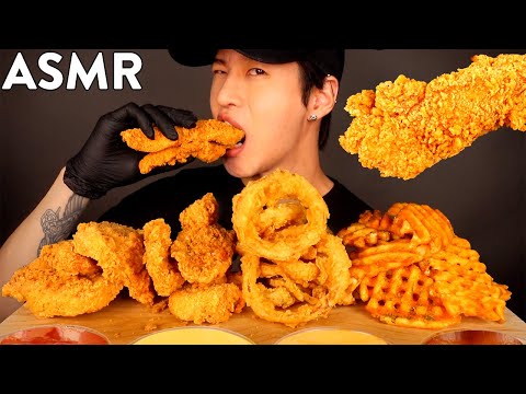 ASMR CHICKEN TENDERS, ONION RINGS & WAFFLE FRIES MUKBANG (No Talking) EATING SOUNDS | Zach Choi ASMR