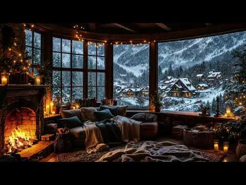 Winter Cozy Reading Nook ❄️🔥 | Crackling Fireplace & Gentle Snowfall Ambience for Sleep & Relaxation