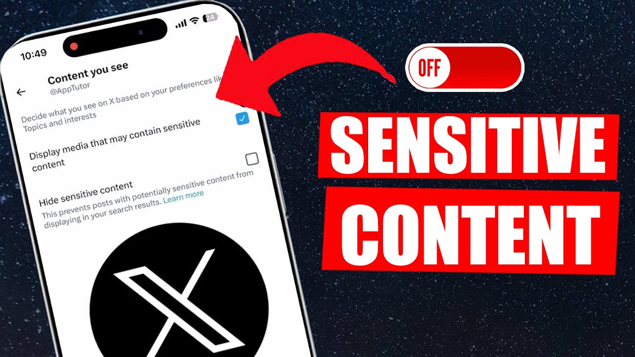 X (Twitter) interface showing sensitive content setting toggle