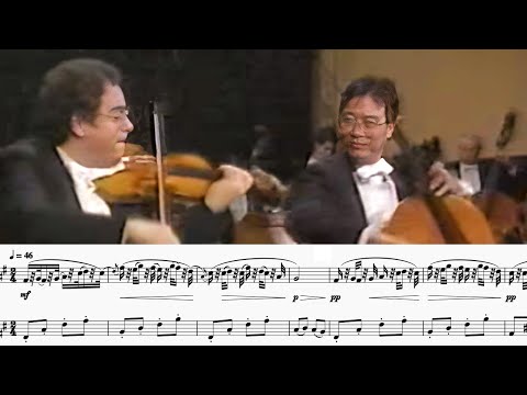 Dvorak's Humoresque by Yo-Yo Ma and Itzhak Perlman (scrolling sheet music transcription)