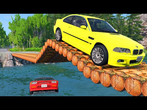 Cars vs High Speed Bumps on Log Bridge - Cars Vs Deep Water #3 - BeamNG.drive | BeamNG Drive CRASHES