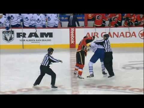 Frazer McLaren vs Brian McGrattan fight. Toronto Maple Leafs vs Calgary Flames 10/30/13 NHL Hockey.