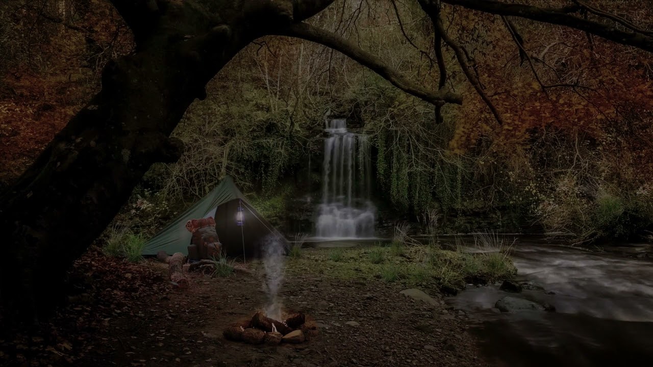 Finally Showing You a Campfire with White noise waterfall
