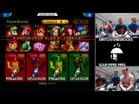 Switch/SNESROCKS vs Soup/Piper Pipes (Smash 64 Doubles Raincity 2)