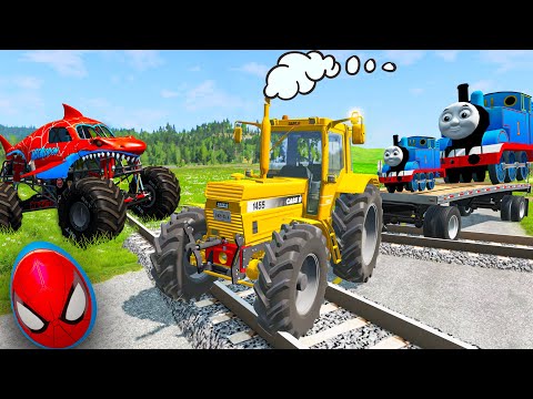 Best Monster Trucks Potholes Flatbed Long Trailer Truck Car Rescue - Cars vs Deep Water