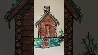🏡 Easy Log Cabin Drawing | Step-by-Step Sketch Tutorial for Kids & Beginners ✏️#drawing #kids #art