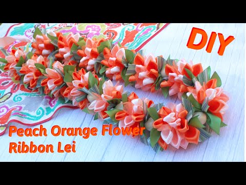 How To Make This Beautiful Peach Orange Hawaiian Flower Ribbon Lei
