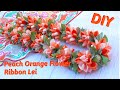 How To Make This Beautiful Peach Orange Hawaiian Flower Ribbon Lei
