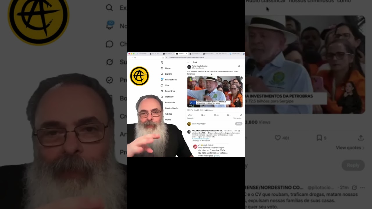 LULA repete ANCAPSU e diz estar TRISTE pelos "NOSSOS CRIMINOSOS" serem "TRATADOS como TERRORISTAS"