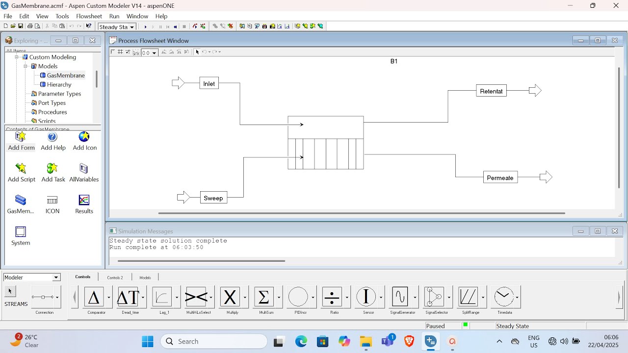 Gas Membrane System Modeling with Aspen Custom Modeler