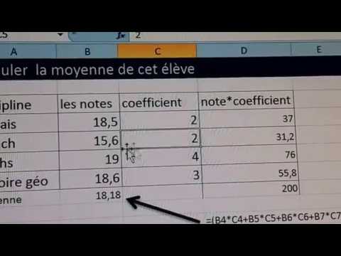 EXCEL TUTORIEL COMMENT CALCULER LA MOYENNE GENERALE D'UN ELEVE