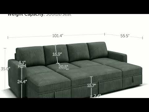 Homall Modular Sectional Sofa Couch, Convertible L-Shaped Sectional Sofas with Ottoman, Compact Couch for Small Apartments, Living Room and Office (Corduroy, Green) video review thumbnail
