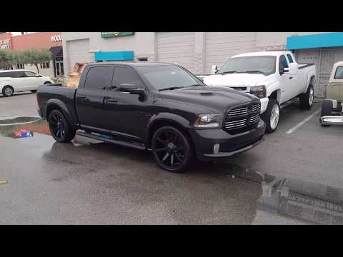 Dubsandtires.com 24 Inch Rims KMC Slide Black Wheels Dodge Ram Lowered Truck 877-544-8473