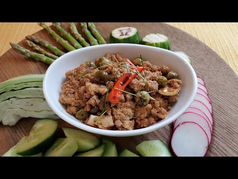 Prahok Ktiss | Minced Pork with Prahok and Coconut Milk Vegetable Dip | Cambodian Recipe