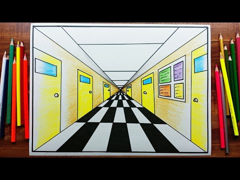 1 Point Perspective Drawing - Hallway - One Point Perspective Drawing