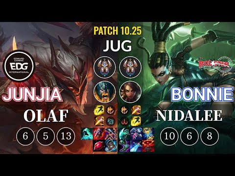 EDG JunJia Olaf vs KT Bonnie Nidalee Jungle - KR Patch 10.25
