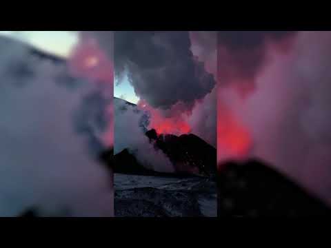 Russian volcano shoots lava into the sky