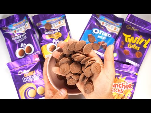 ASMR Unboxing Cadbury Chocolates. Dairy Milk Nibbles. CaraMilk Buttons. Crunchie Rocks. Oreo Bites.