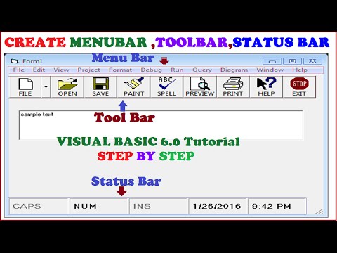 Create Tool Bar,Status Bar and Menu Bar using Visual Basic 6.0-Step By Step Visual Basic Tutorial Video