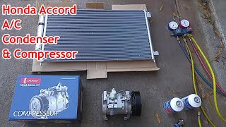 How to Honda Accord 2.4L I4 A/C Air Conditioner Compressor & Condenser Replacement & Evacuation