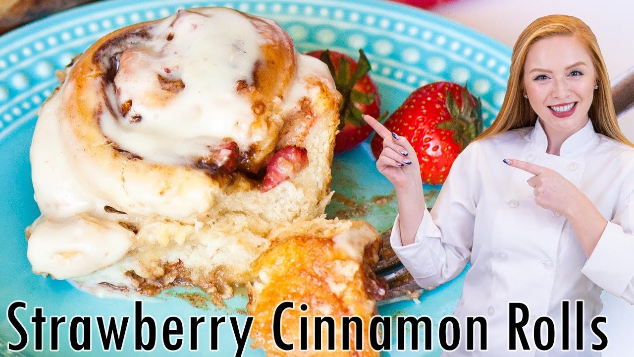 The BEST Strawberry Cinnamon Rolls Recipe!! With Cream Cheese Frosting!