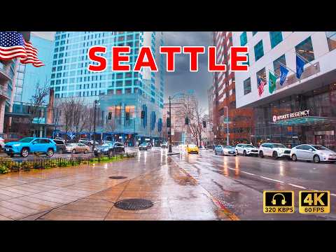 🇺🇸 Downtown Seattle Walking Tour with Immersive City Sound | Seattle Rainy Walk in Downtown 🔊 4K ☔️