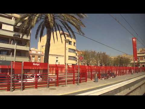 Train from Barcelona to Mediterranean beach-town Calella in Catalonia, Spain 2011-04-02