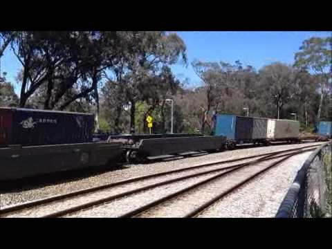 QR National freight train 2MP1 with 6021, VL358 and VL359 at Blackwood. 25-9-2012.