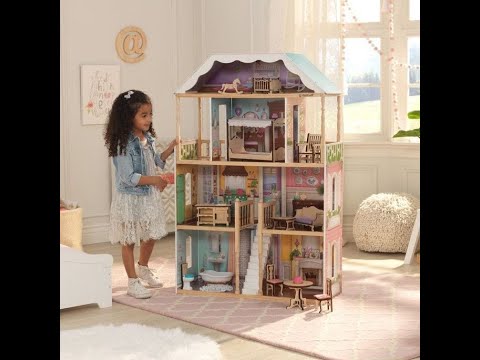 KidKraft Maison de Poupée en Bois Charlotte incluant Accessoires et  Mobilier Classique, 3 Étages de Jeu avec Lit à Baldaquin pour Poupées de 30  cm